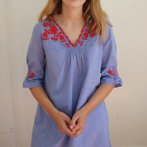 Madewell Blue & Red Embroidered Dress